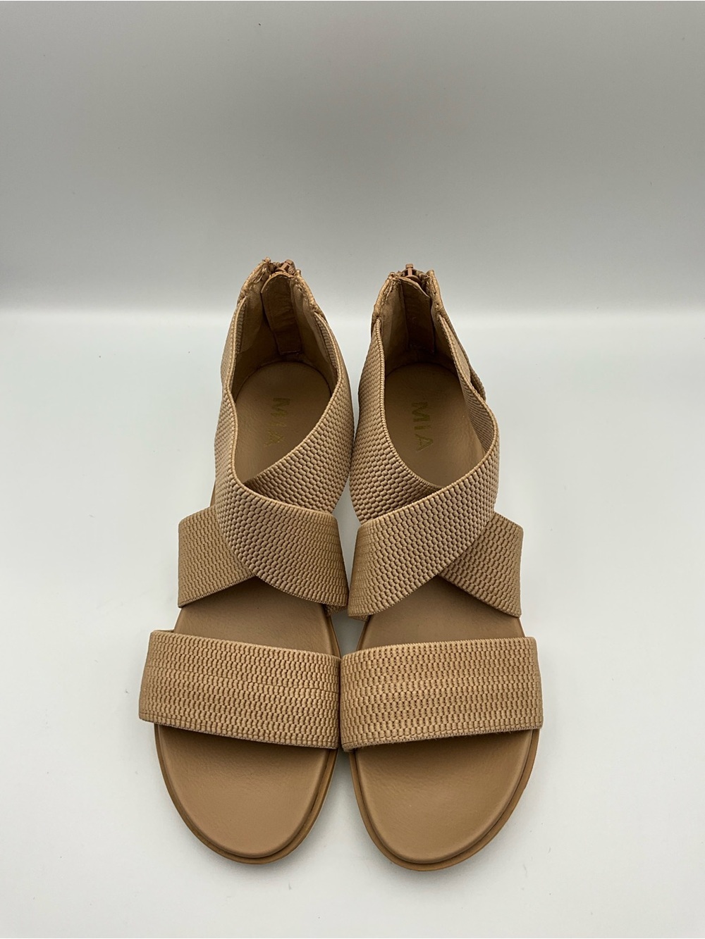 MIA Sandals Size 10 Tan Crossband Elastic Slide Sandals